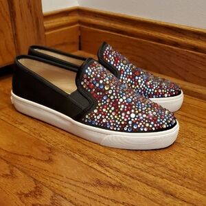 INC International Concepts Black With Multicolored Rhinestones Slip Ons 7.5M